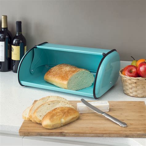 Turquoise Steel Bread Box with Roll